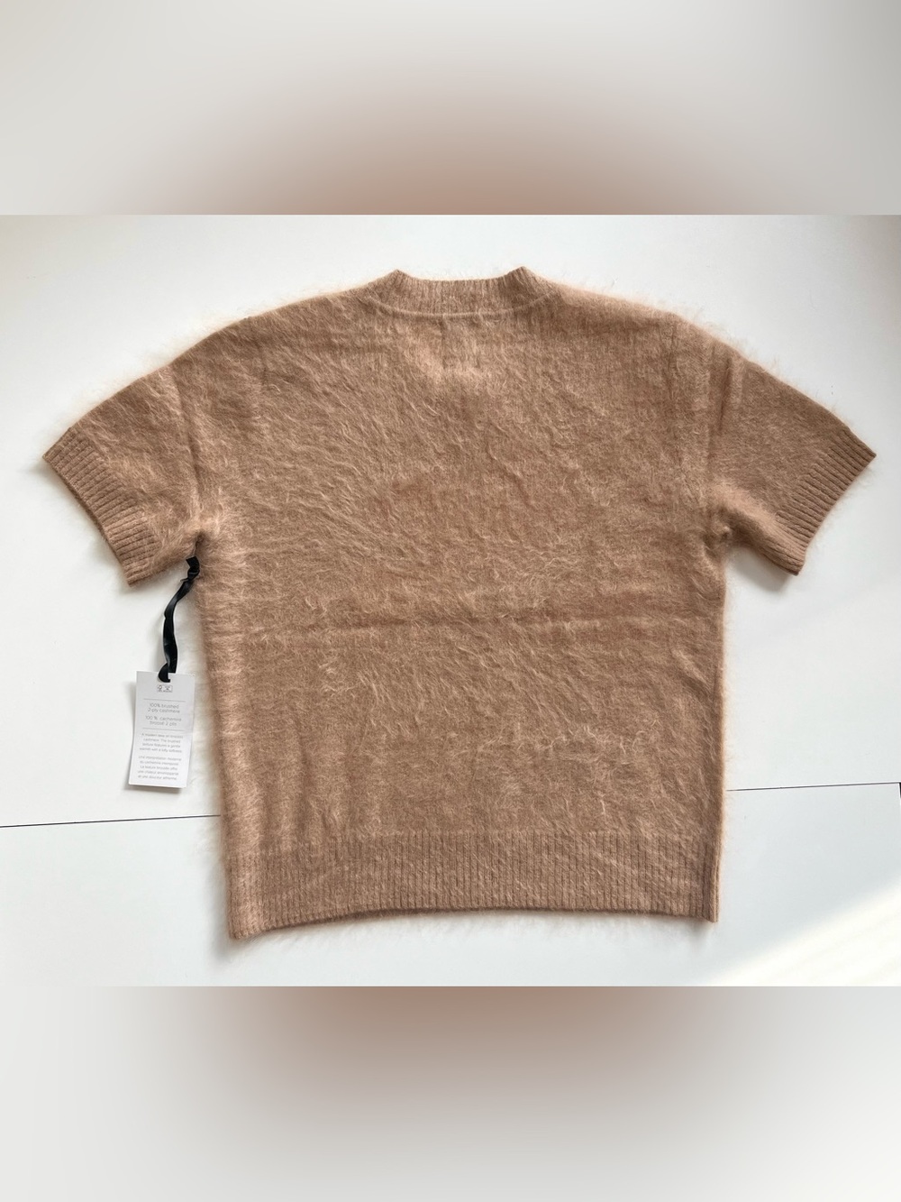 JOIE Beige Brushed Cashmere Short Sleeves Sweater Top Coffee Cafe Latte Toffee M - Picture 6 of 8